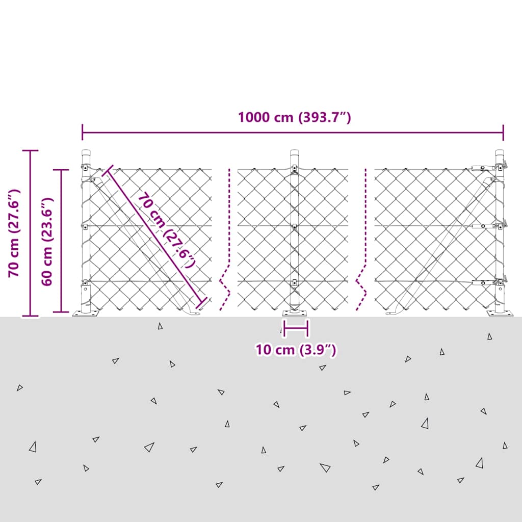 Láncos kerítés betonalappal 10 x 0,6 m PVC-bevonatos acél Zöld