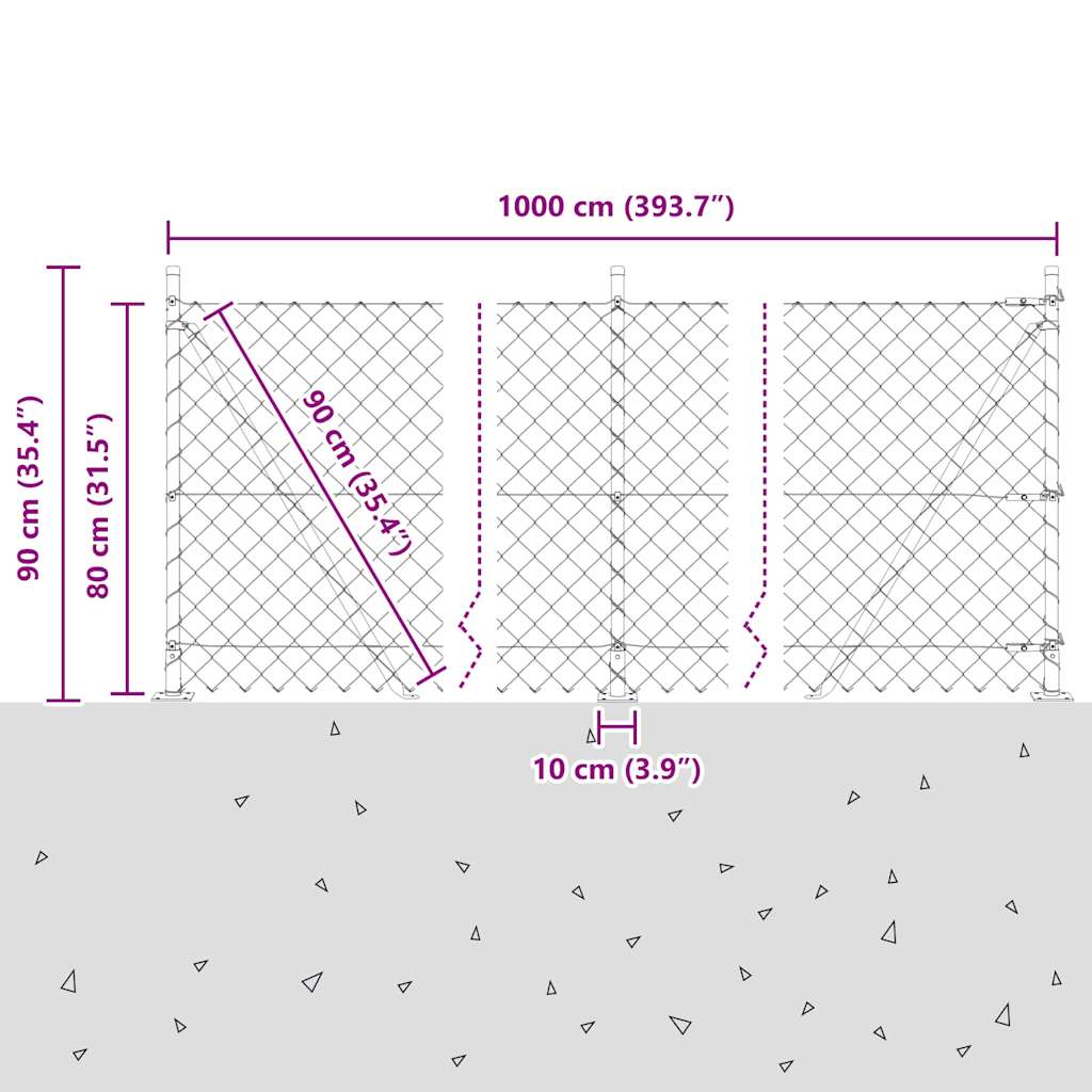 Láncos kerítés betonalappal 10 x 0,8 m PVC-bevonatos acél Zöld