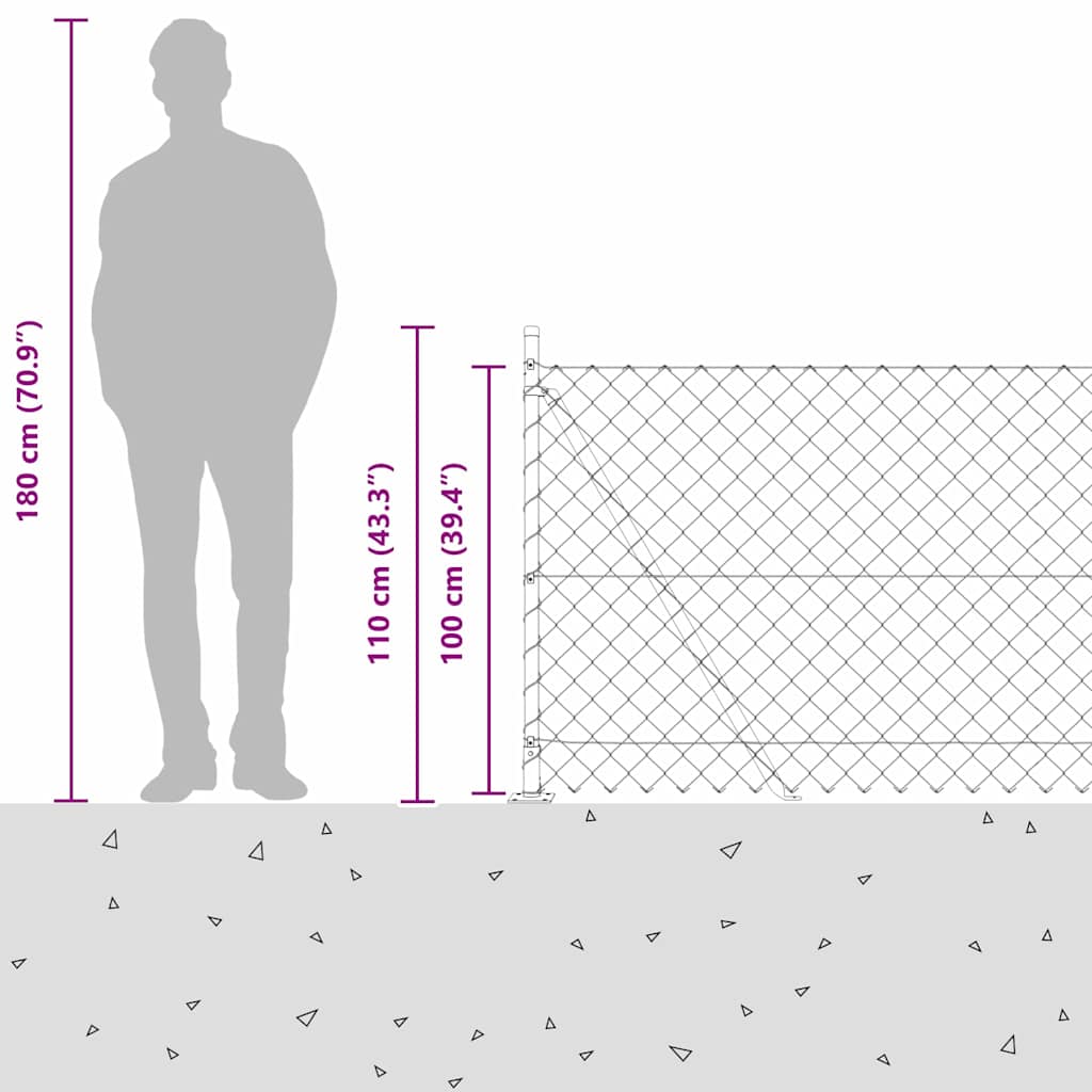 Láncos kerítés betonalappal 10 x 1 m PVC-bevonatos acél Zöld