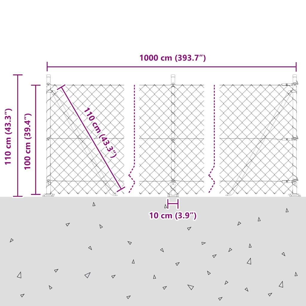 Láncos kerítés betonalappal 10 x 1 m PVC-bevonatos acél Zöld