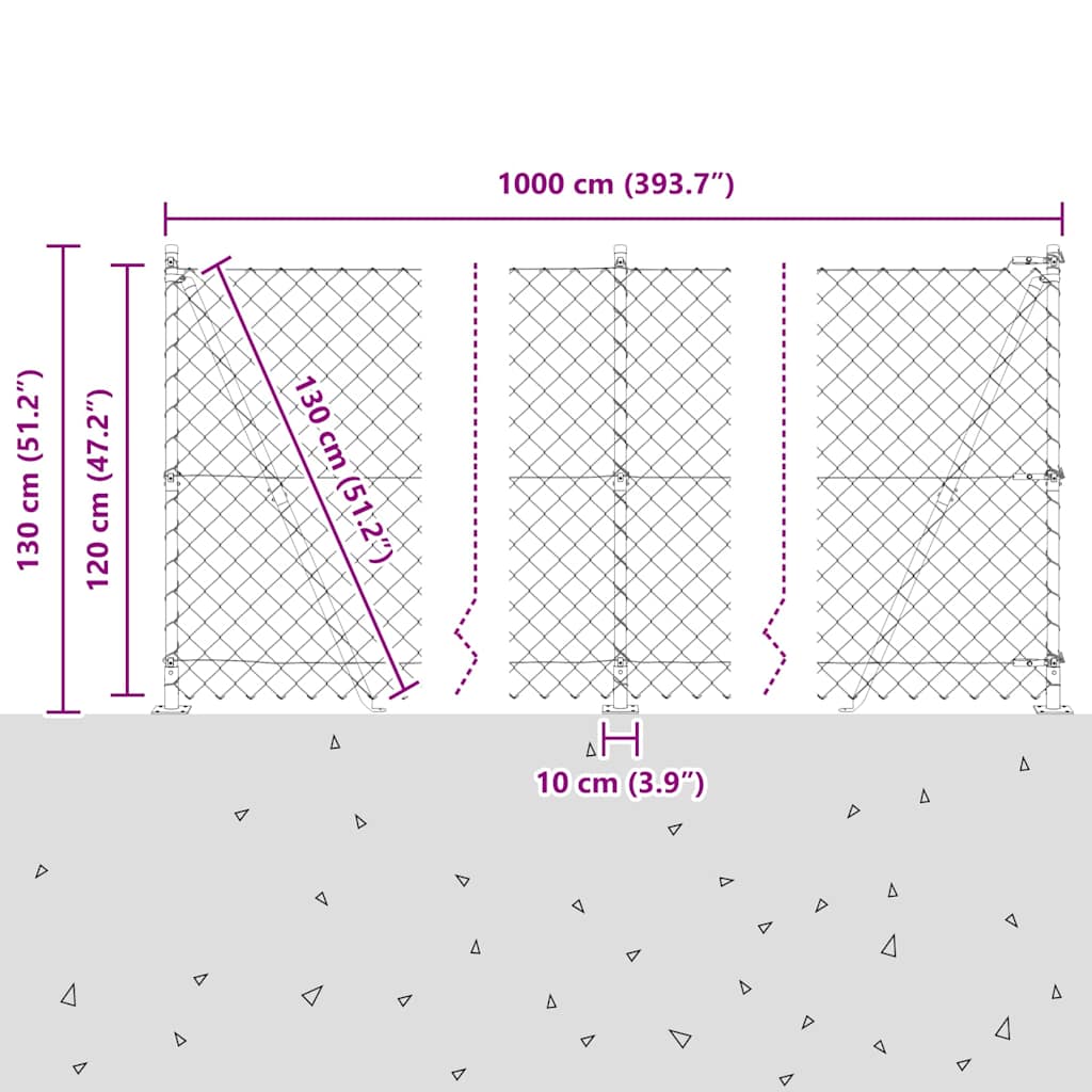 Láncos kerítés betonalappal 10 x 1,2 m PVC-bevonatos acél Zöld