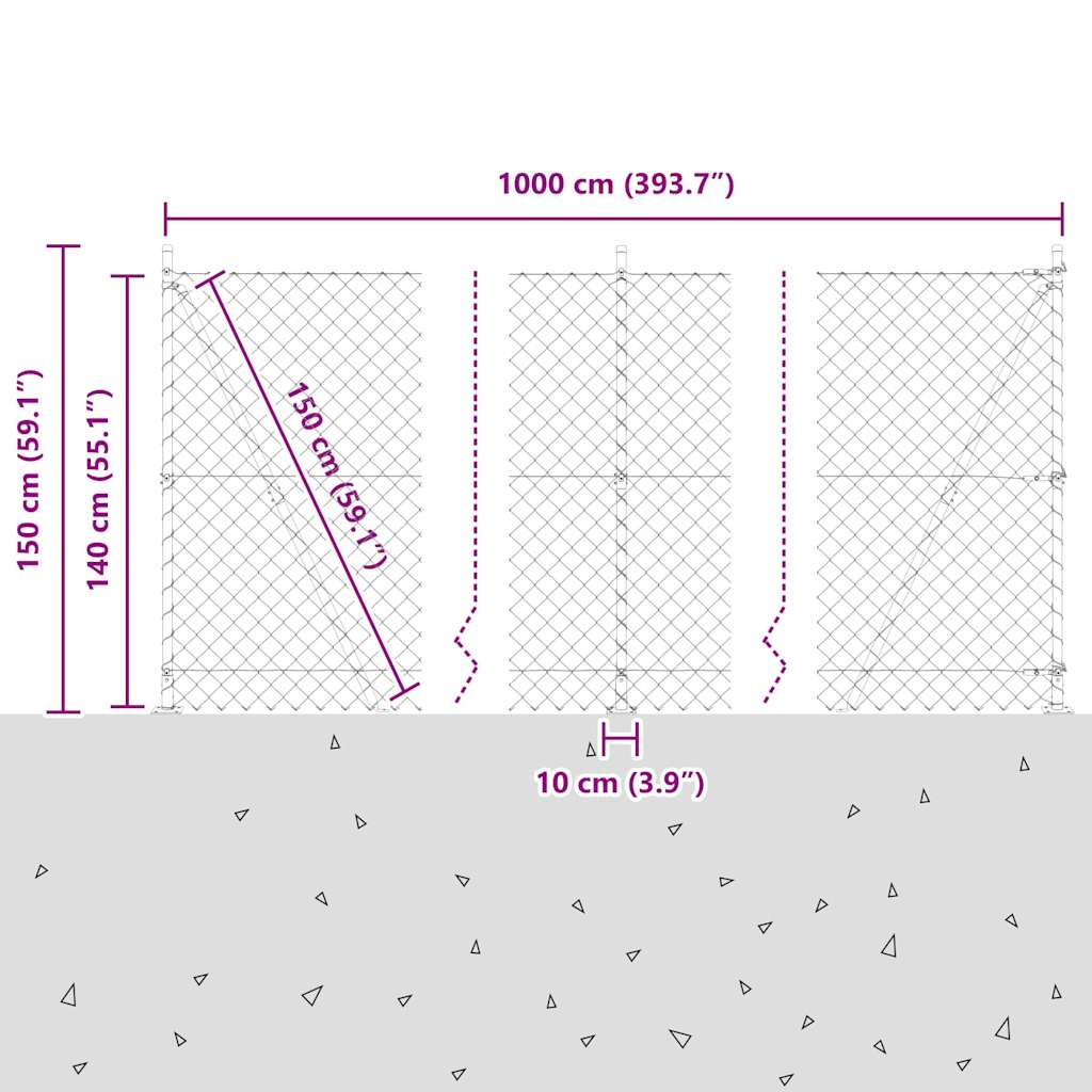 Láncos kerítés betonalappal 10 x 1,4 m PVC-bevonatos acél Zöld