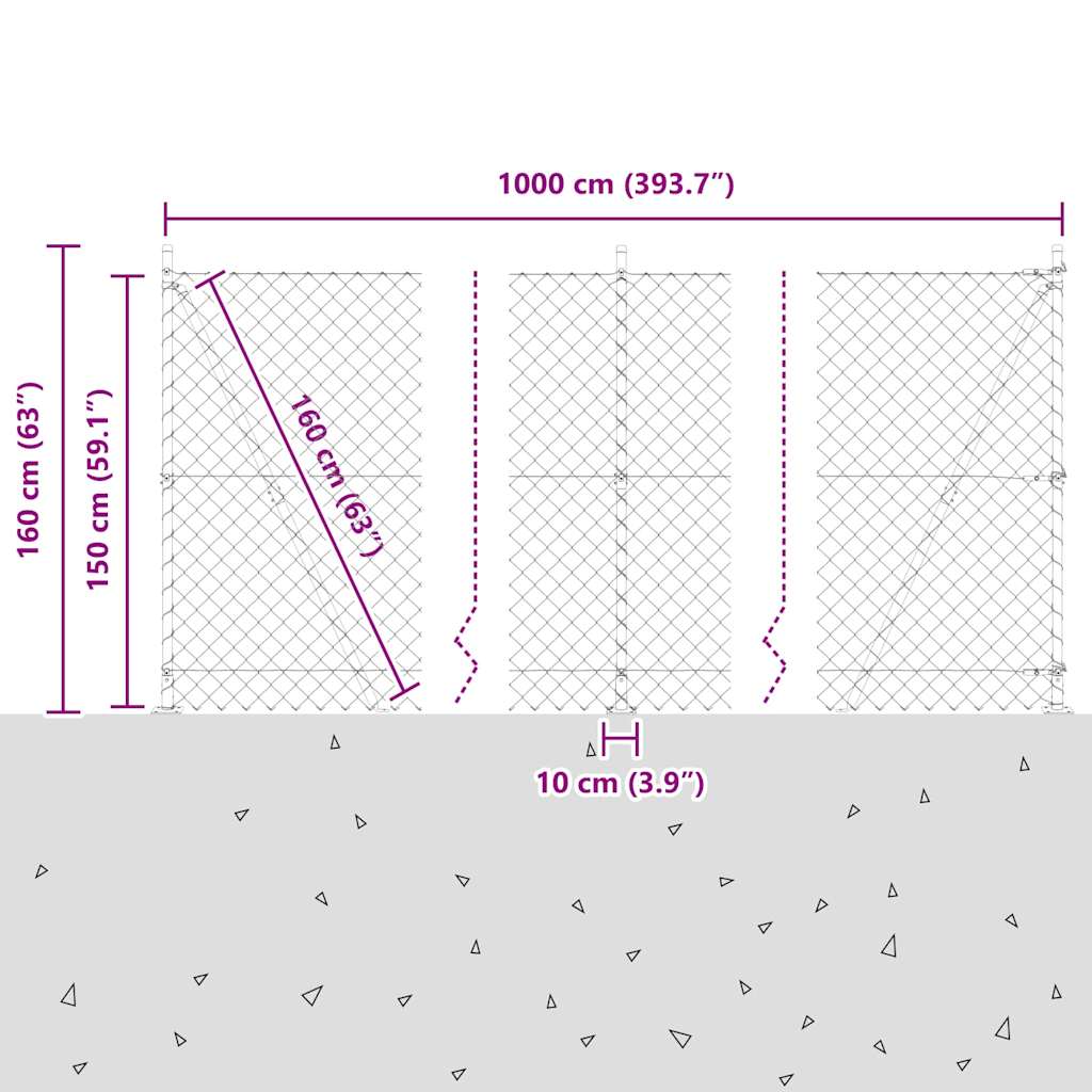 Láncos kerítés betonalappal 10 x 1,5 m PVC-bevonatos acél Zöld