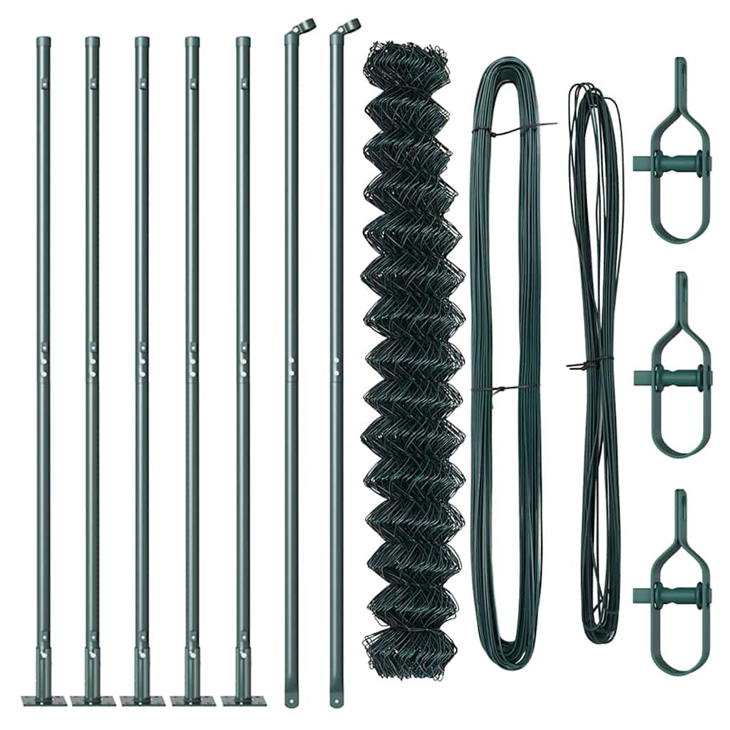 Láncos kerítés betonalappal 10 x 1,6 m PVC-bevonatos acél Zöld