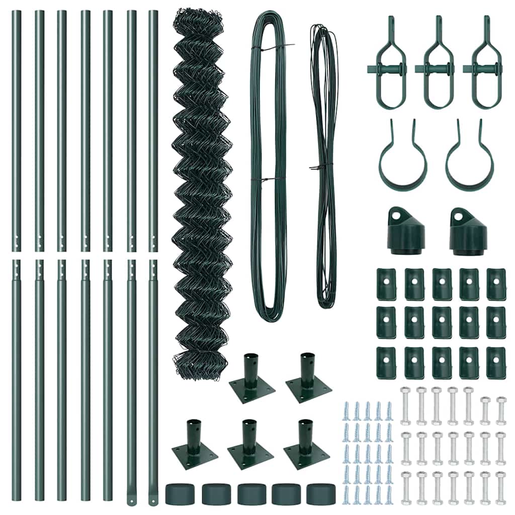 Láncos kerítés betonalappal 10 x 1,6 m PVC-bevonatos acél Zöld