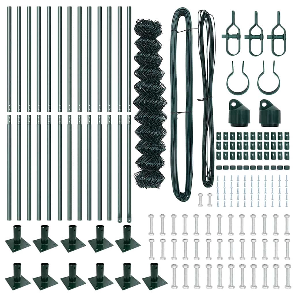 Láncos kerítés betonalappal 25 x 0,8 m PVC-bevonatos acél Zöld