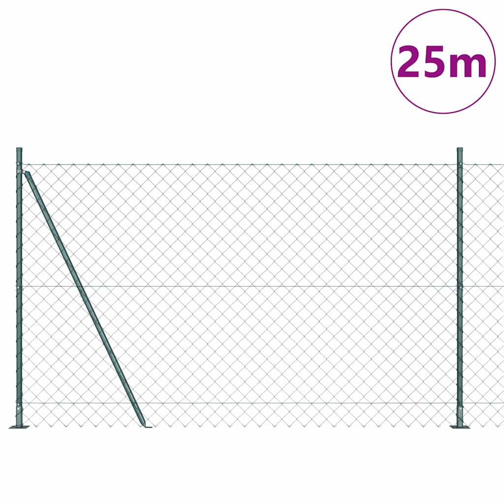 Láncos kerítés betonalappal 25 x 1,6 m PVC-bevonatos acél Zöld