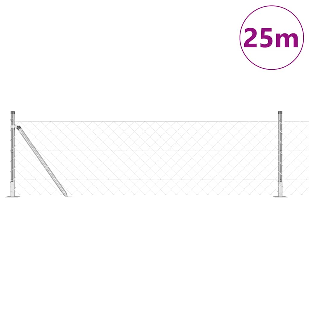 Láncos kerítés betonalappal 25 x 0,6 m Horganyzott Acél Ezüst