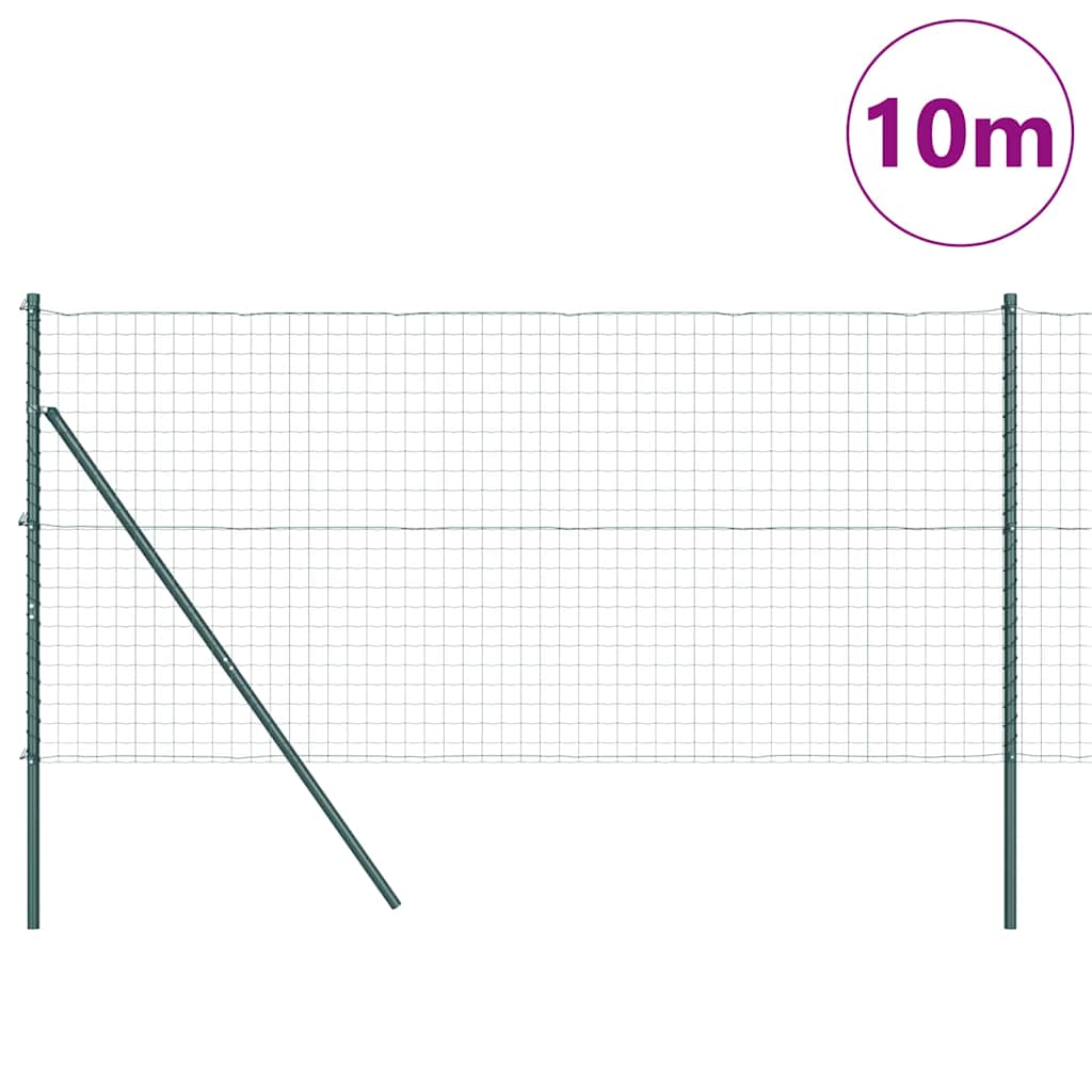Kerítés oszlopokkal Zöld 1,4 x 10 m Acél és PVC
