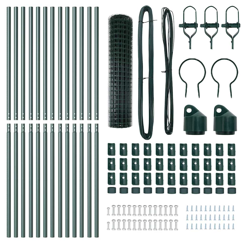 Kerítés oszlopokkal Zöld 1 x 25 m Acél és PVC