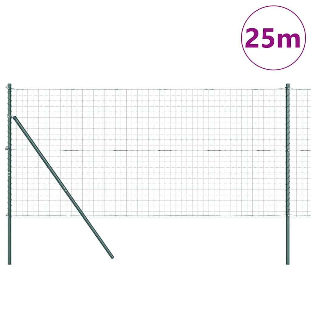 Kerítés oszlopokkal Zöld 1 x 25 m Acél és PVC