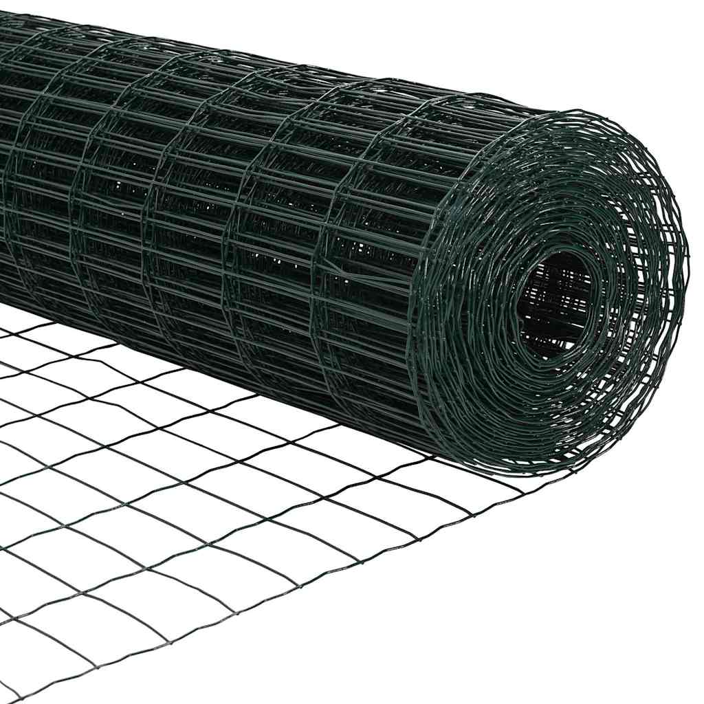 Kerítés oszlopokkal Zöld 0,8 x 25 m Acél és PVC