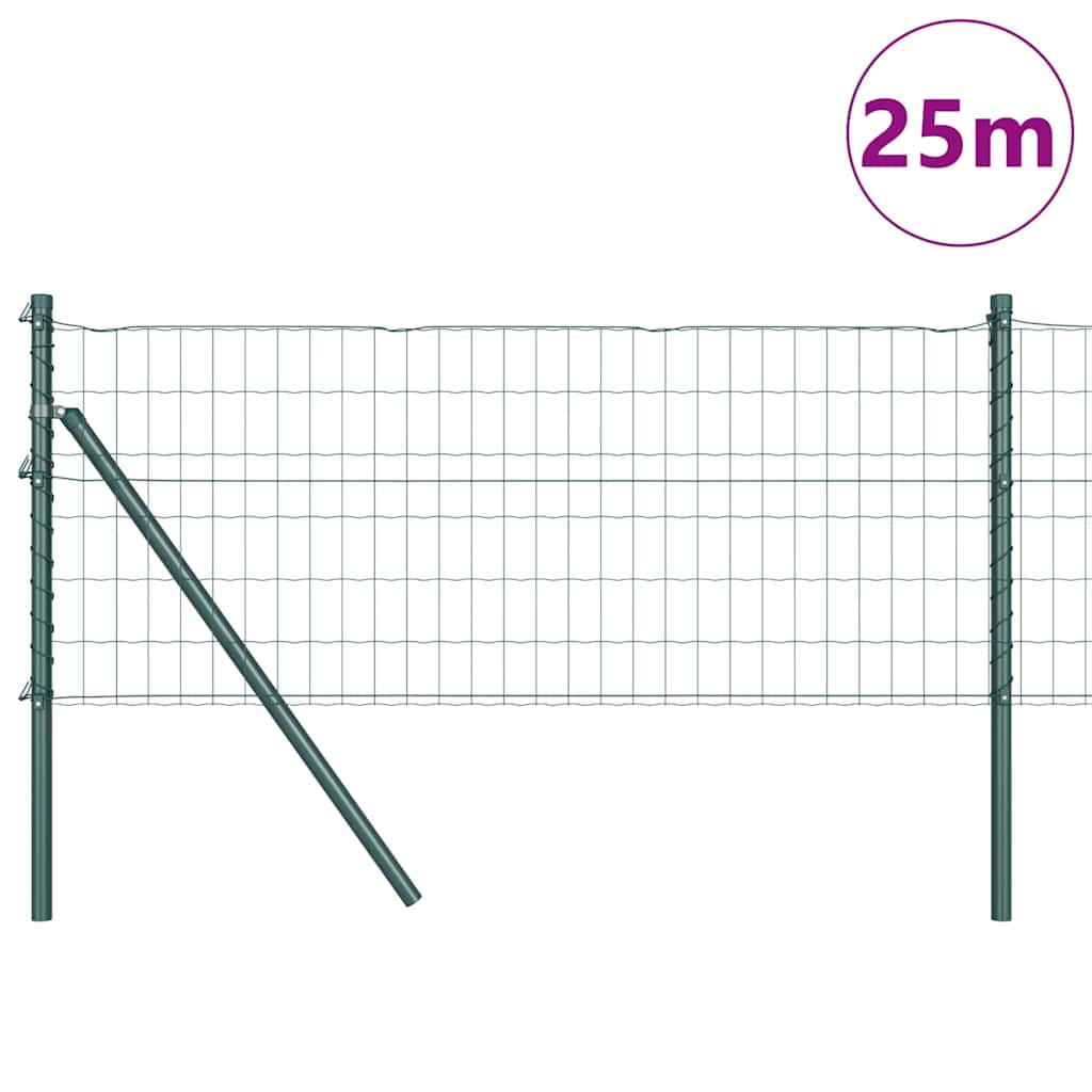 Kerítés oszlopokkal Zöld 0,8 x 25 m Acél és PVC