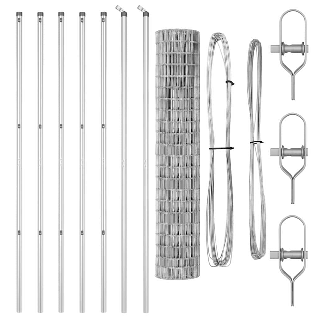 Kerítés oszlopokkal Ezüst 1,5 x 10 m Acél és PVC