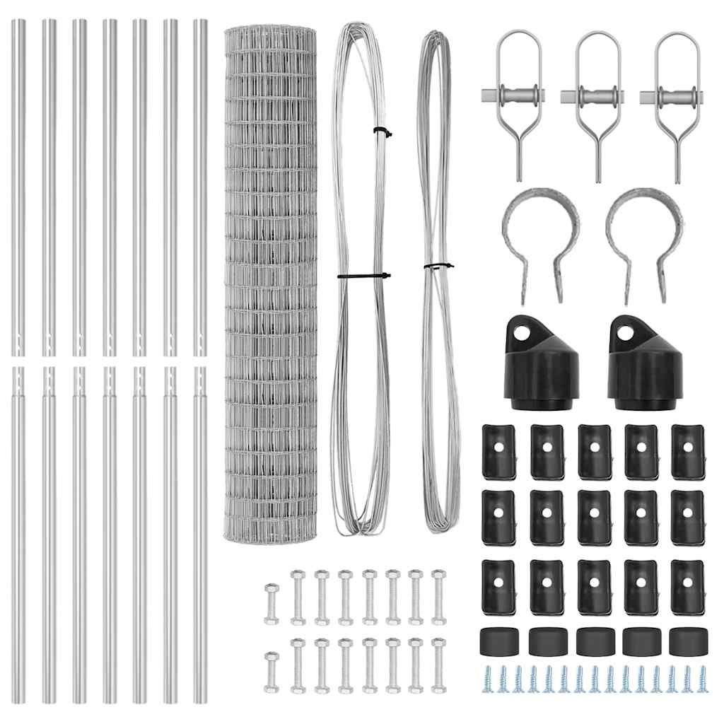 Kerítés oszlopokkal Ezüst 1,5 x 10 m Acél és PVC