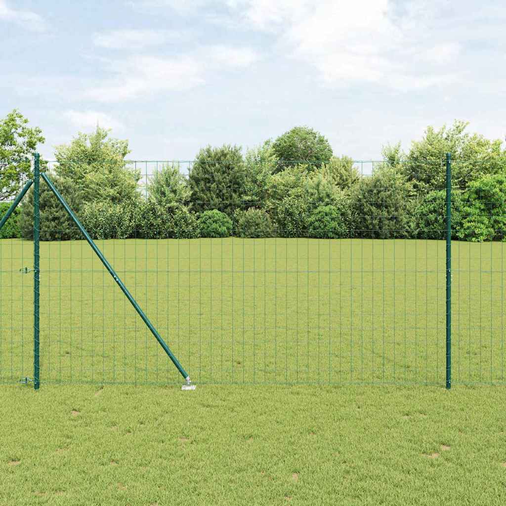 Kerítés oszlopokkal Zöld 1,5 x 10 m Acél és PVC