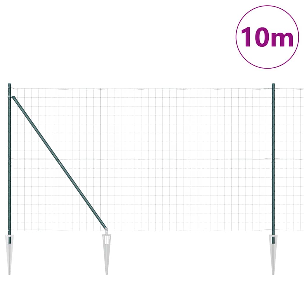 Kerítés oszlopokkal Zöld 1,5 x 10 m Acél és PVC