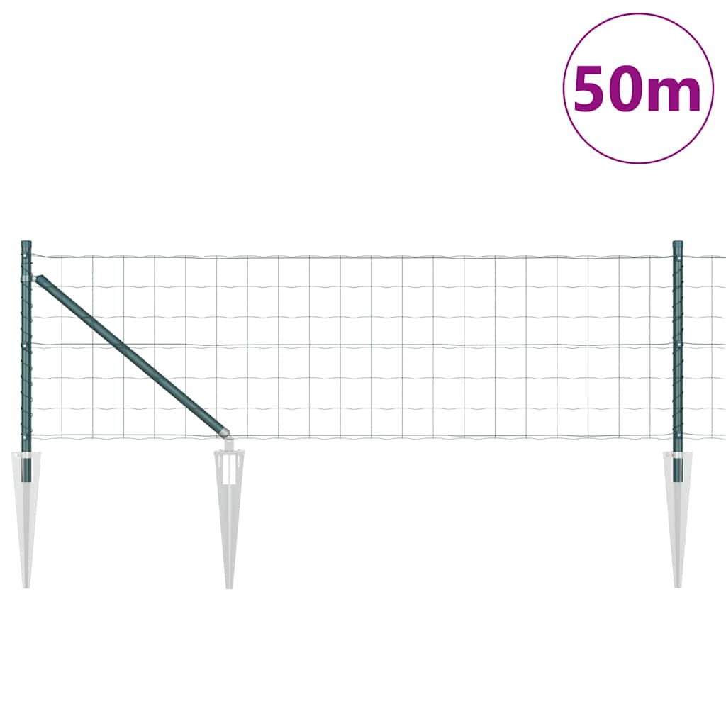 Kerítés oszlopokkal Zöld 0,4 x 50 m Acél és PVC
