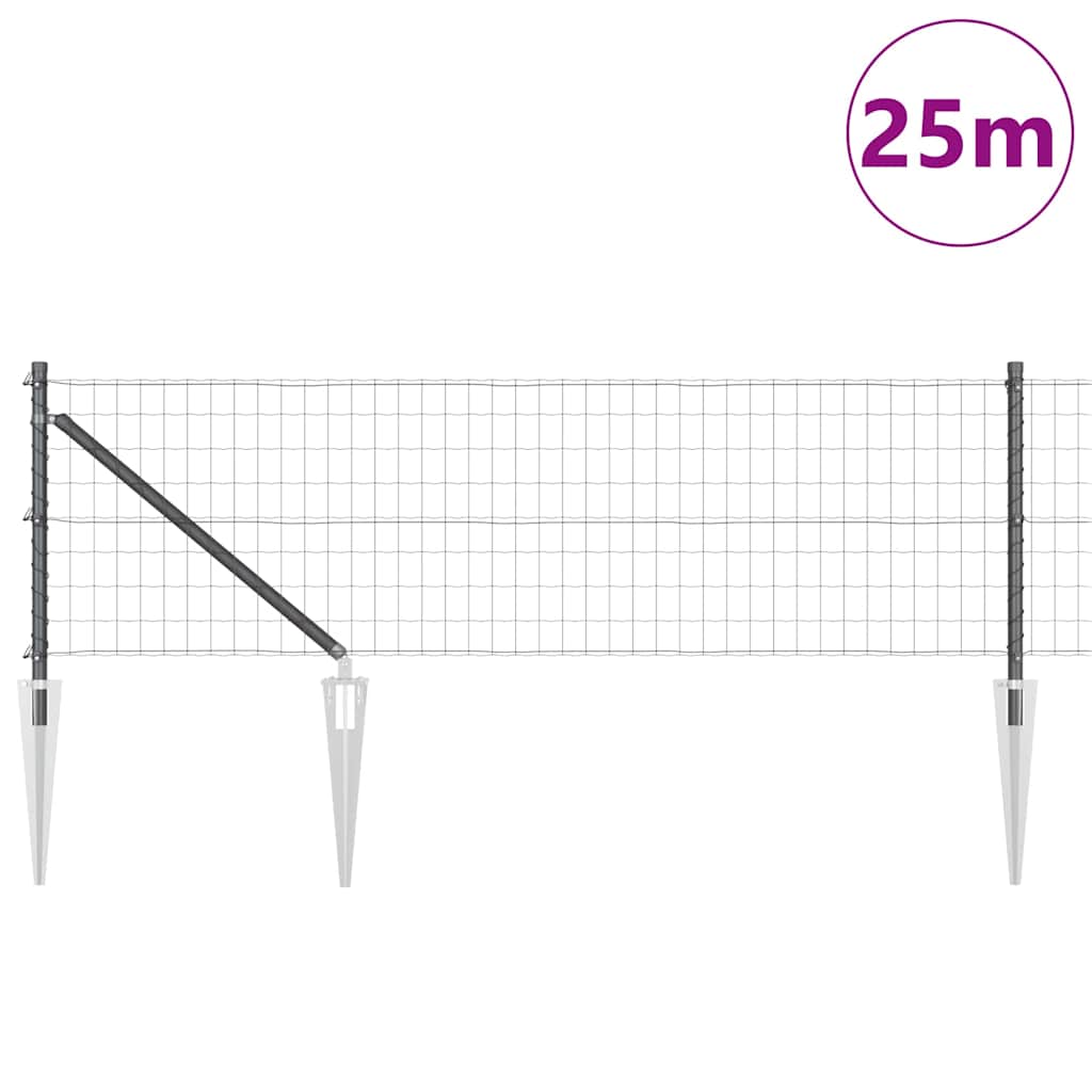 Kerítés oszlopokkal Szürke 0,8 x 25 m Acél és PVC