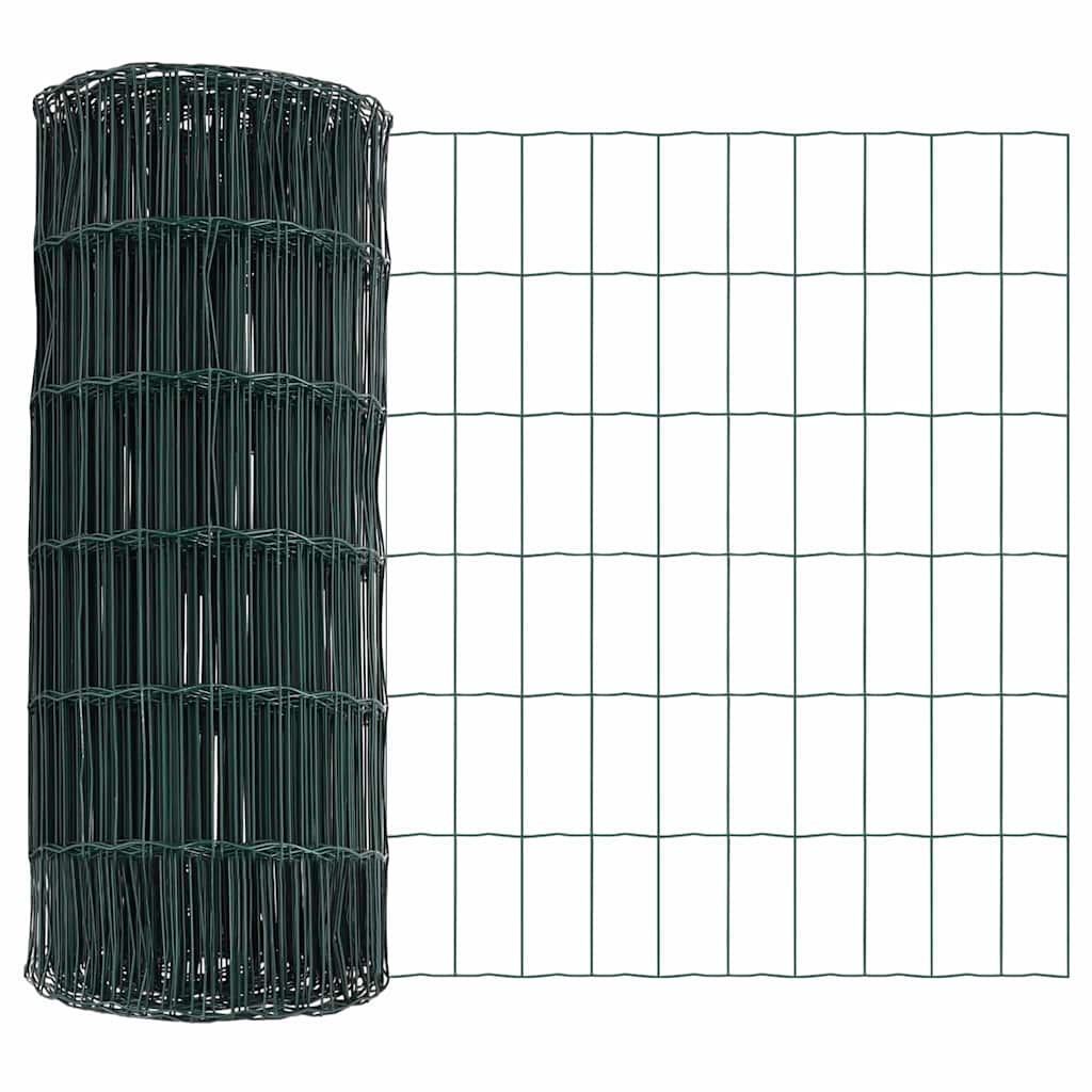 Kerítés oszlopokkal Zöld 0,4 x 50 m Acél és PVC