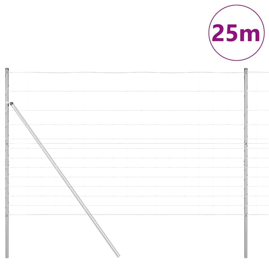 Talajra rögzíthető hegesztett drótkerítés 25 x 1,5 m Ezüst Háló