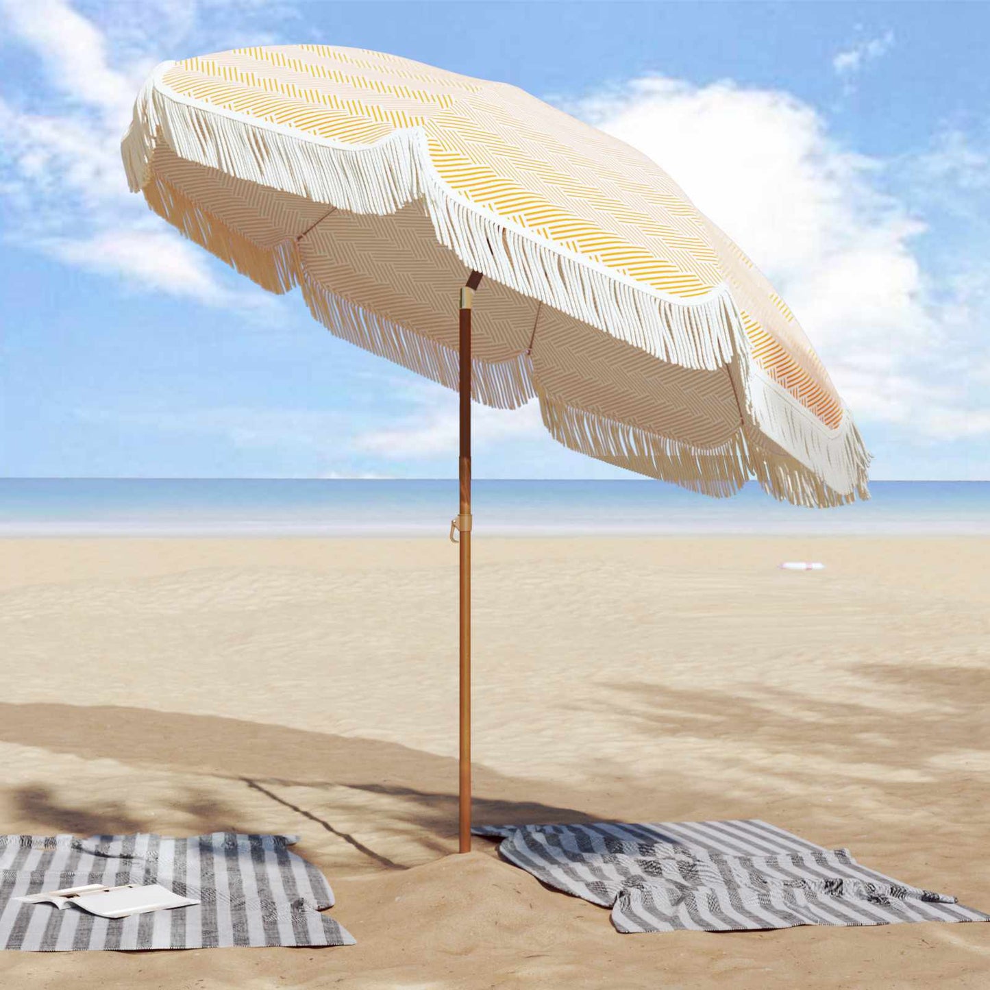 Tengerparti napernyő Sárga és Fehér 205 x 205 x 210 cm