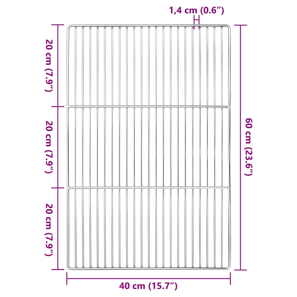 Grill rács 60 x 40 cm Rozsdamentes Acél Ezüst