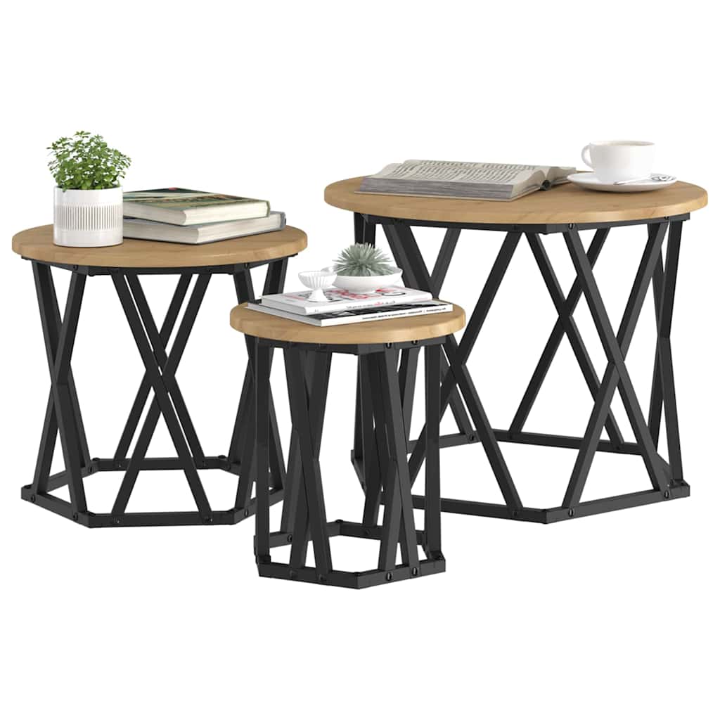 Fészek oldalsó asztal 3 pcs Artisan tölgy Műszaki fa és acél