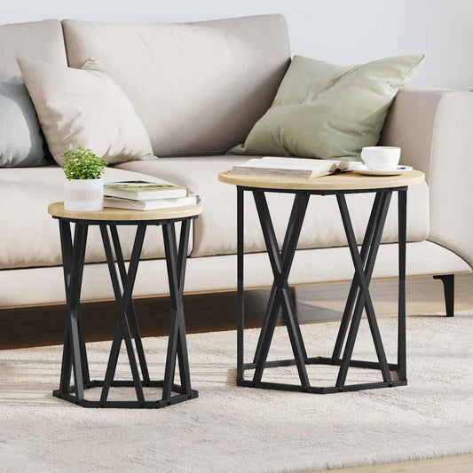 Dohányzóasztal 2 pcs Sonoma tölgy Műszaki fa és acél