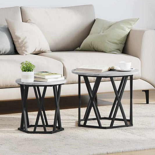 Dohányzóasztal 2 pcs Szürke Sonoma Műszaki fa és acél
