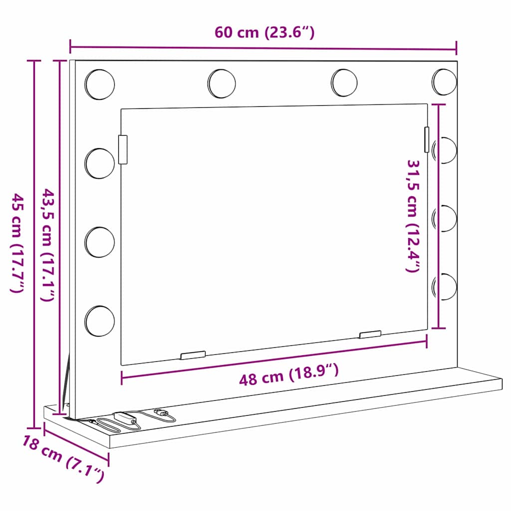 Toalett Tükör Füstölt tölgy 60 x 45 x 18 cm Üveg és mérnöki fa
