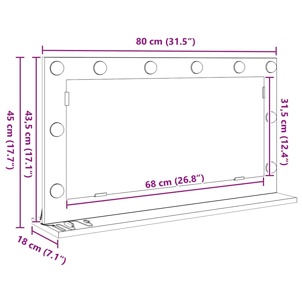 Toalett Tükör Beton Szürke 80 x 45 x 18 cm Üveg és mérnöki fa