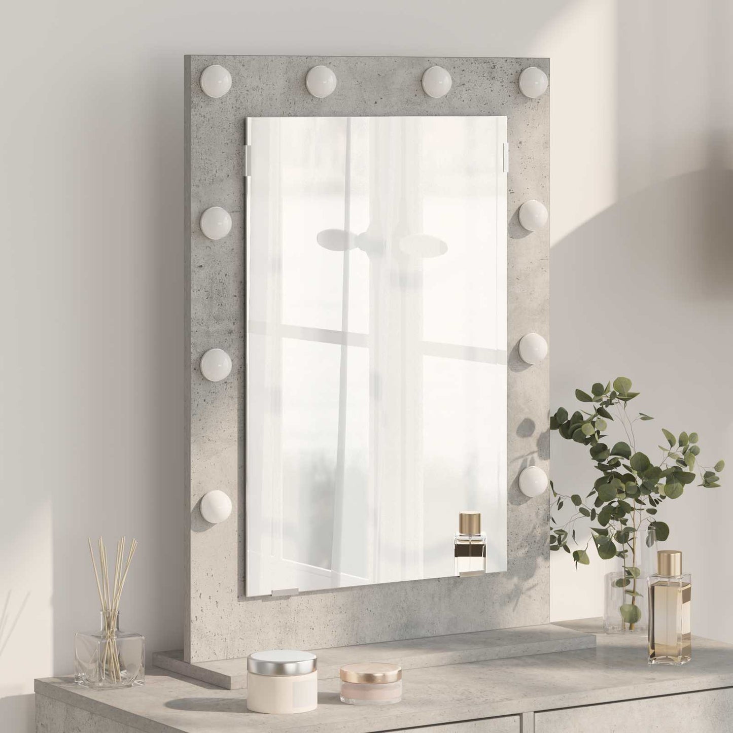 Toalett Tükör Beton Szürke 70 x 50 x 18 cm Üveg és mérnöki fa