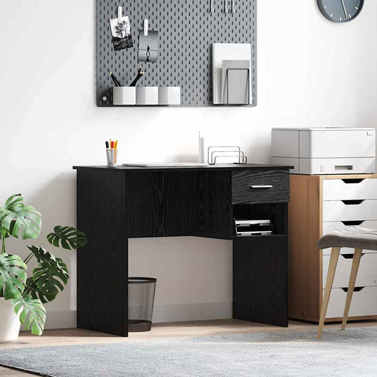 Asztal fiókkal polcokkal Fekete tölgy 90 x 49 x 75 cm Faanyag