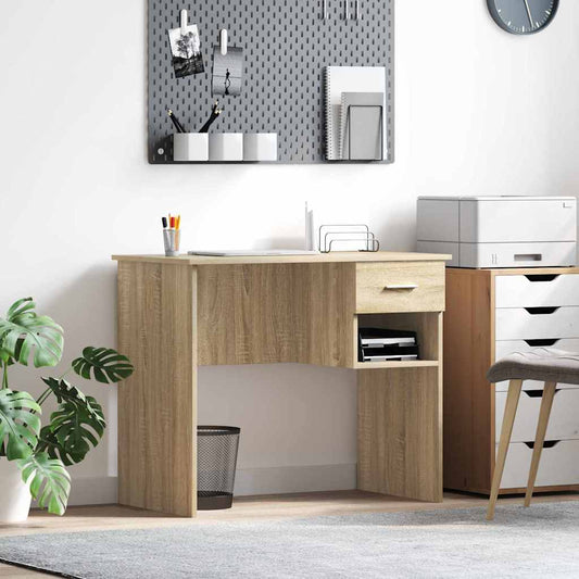Asztal fiókkal polcokkal Sonoma tölgy 90 x 49 x 75 cm Faanyag