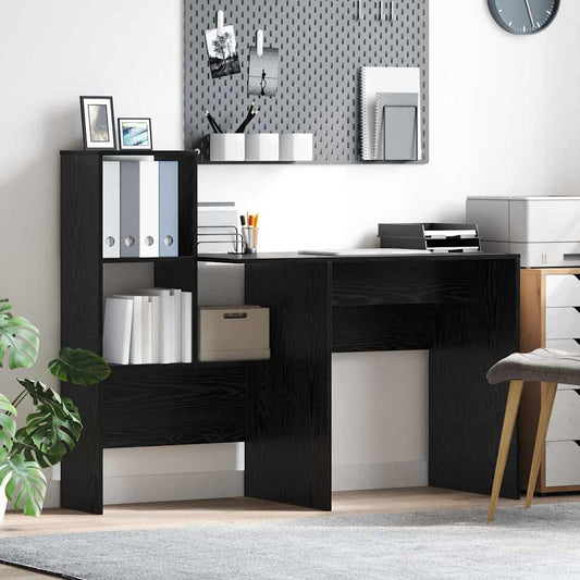 Asztal polcokkal Fekete tölgy 131,5 x 50 x 106,5 cm Faanyag