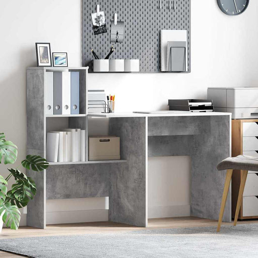 Asztal polcokkal Beton Szürke 131,5 x 50 x 106,5 cm Faanyag
