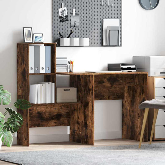 Asztal polcokkal Füstölt tölgy 131,5 x 50 x 106,5 cm Faanyag