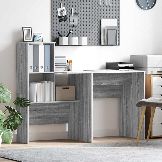 Asztal polcokkal Szürke Sonoma 131,5 x 50 x 106,5 cm Faanyag