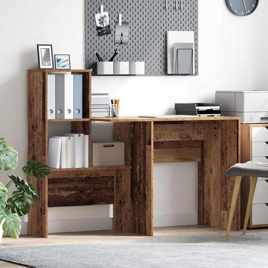 Asztal polcokkal Öreg fa 131,5 x 50 x 106,5 cm Faanyag