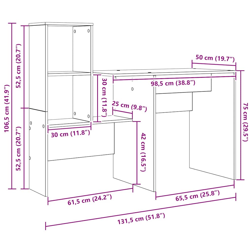 Asztal polcokkal Öreg fa 131,5 x 50 x 106,5 cm Faanyag