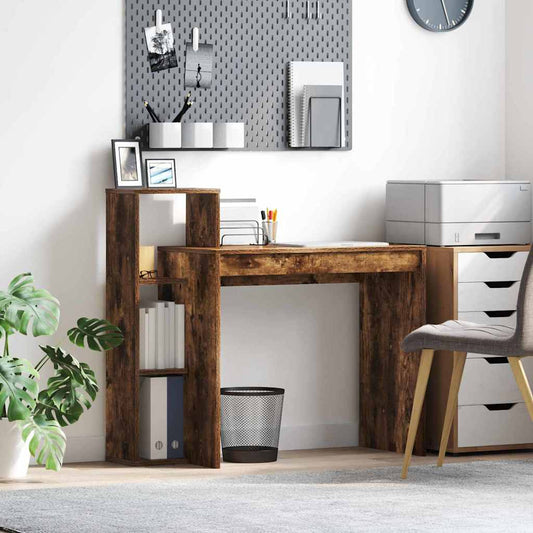 Asztal polcokkal Füstölt tölgy 100 x 40 x 90 cm Faanyag