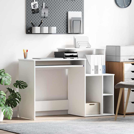 Asztal fiókkal polcokkal Fehér 120,5 x 44 x 88,5 cm Faanyag
