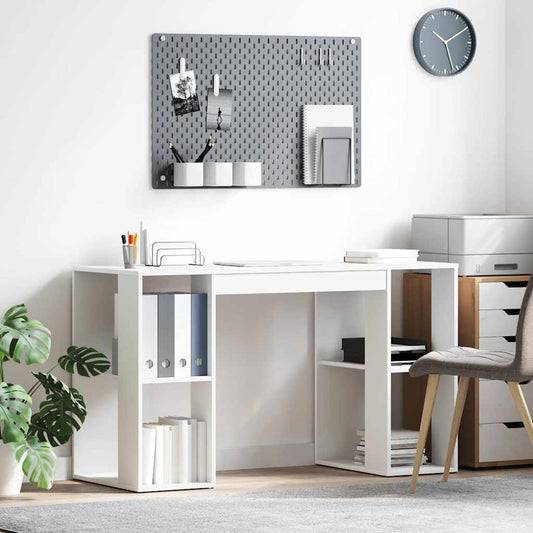 Asztal polcokkal tárolóval Fehér 130 x 50.5 x 75 cm Faanyag