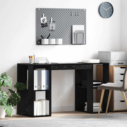 Asztal polcokkal Fekete tölgy 130 x 50.5 x 75 cm Faanyag