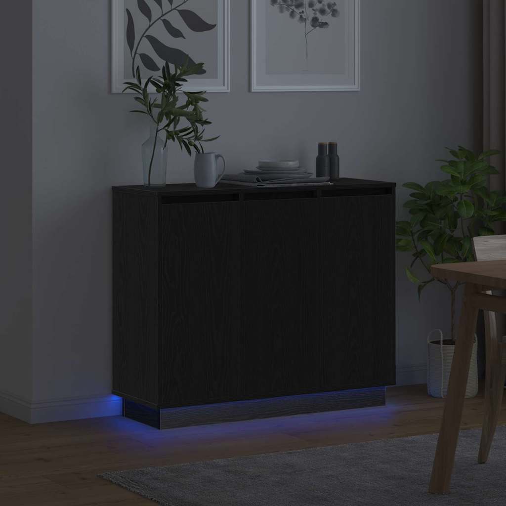 LED tálaló Fekete tölgy 90 x 32 x 75 cm Szerelt Fa