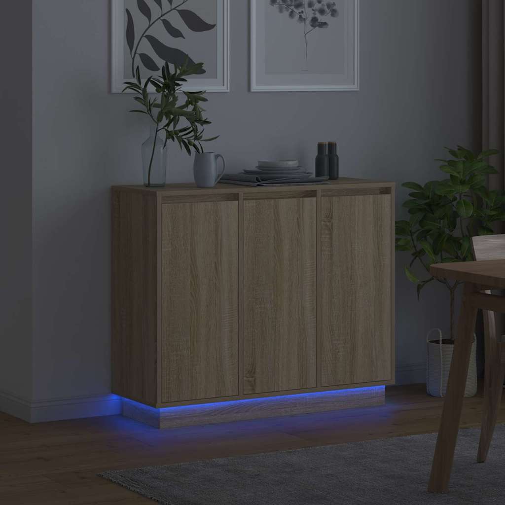 LED tálaló Sonoma tölgy 90 x 32 x 75 cm Szerelt Fa