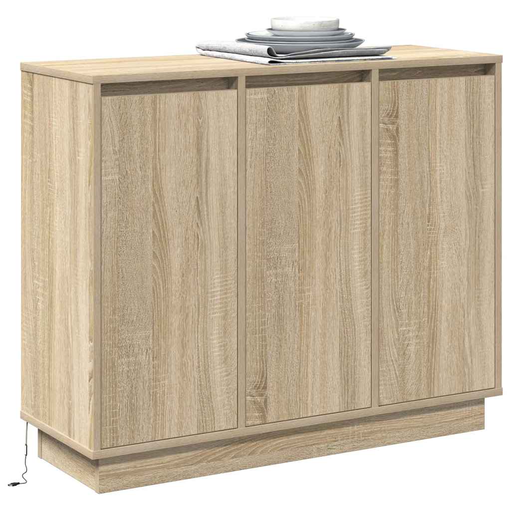 LED tálaló Sonoma tölgy 90 x 32 x 75 cm Szerelt Fa