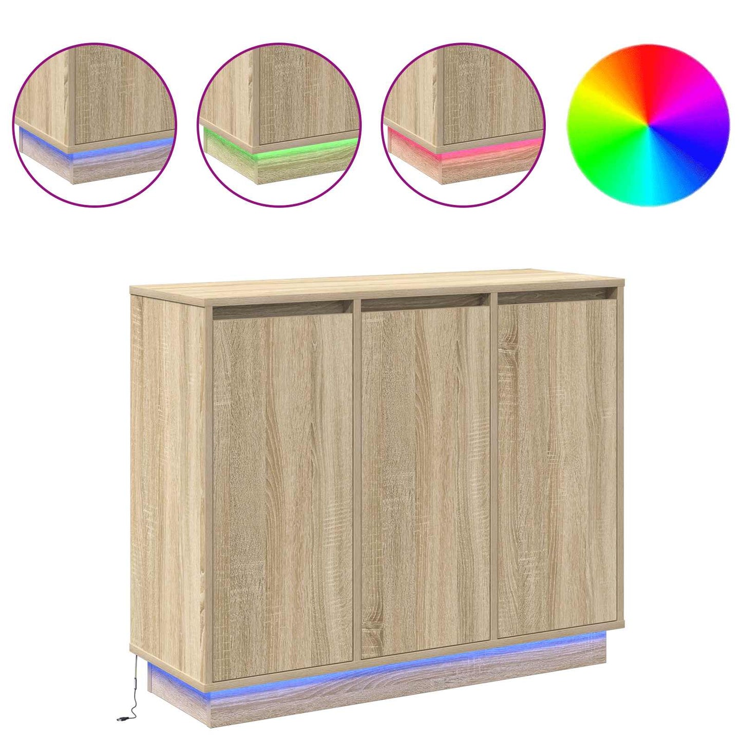 LED tálaló Sonoma tölgy 90 x 32 x 75 cm Szerelt Fa