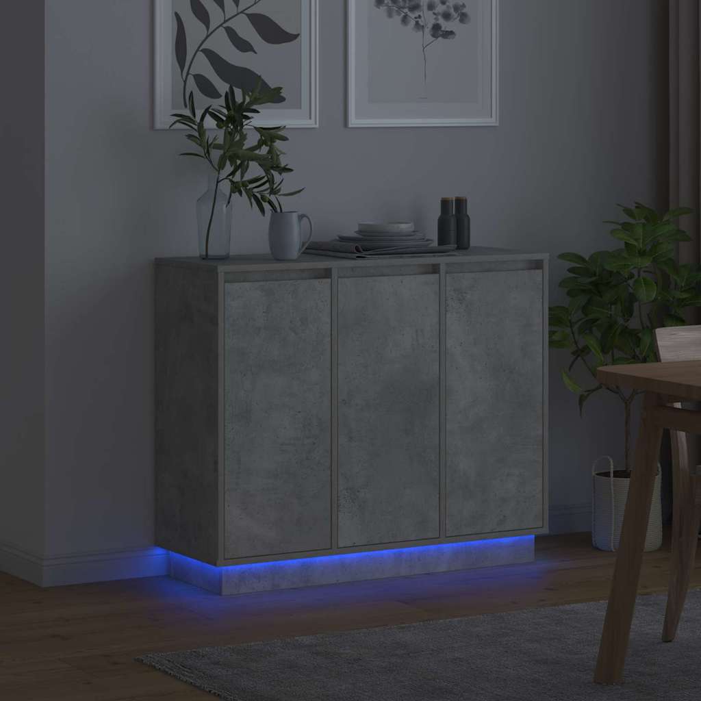 LED tálaló Beton Szürke 90 x 32 x 75 cm Szerelt Fa